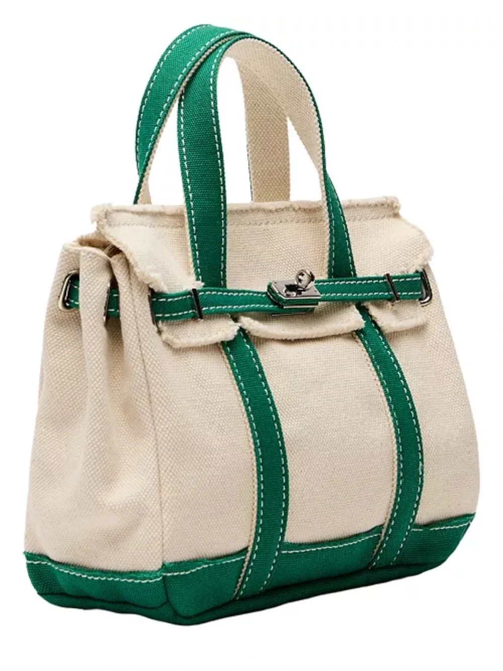 Macy's Cream Canvas Mini Tote with Green Trim - Picture 4 of 5